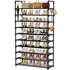 Shoe Rack, 10 Tier Shoe Storage Organizer with Hooks,Fit 40-45 Pairs L-Metal