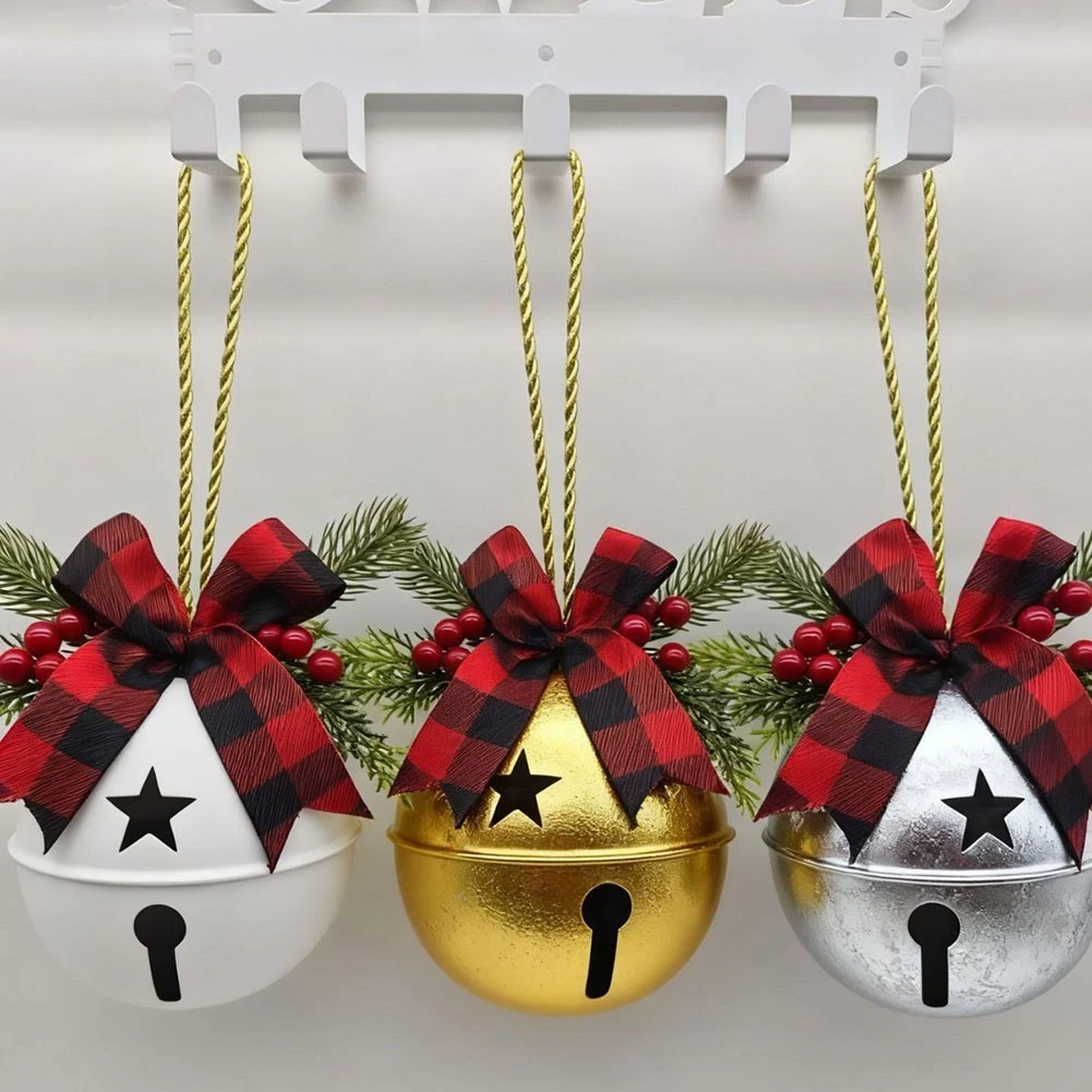24 Campanelle Natalizie In Metallo Da 5,1 Cm | Multicolore Con Nastri Rossi | Decorazioni Per Albero, Ghirlande E Artigianato