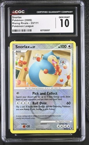 CGC 10 Snorlax Rising Rivals League 33/111 Reverse Holo Crosshatch Pokemon Card