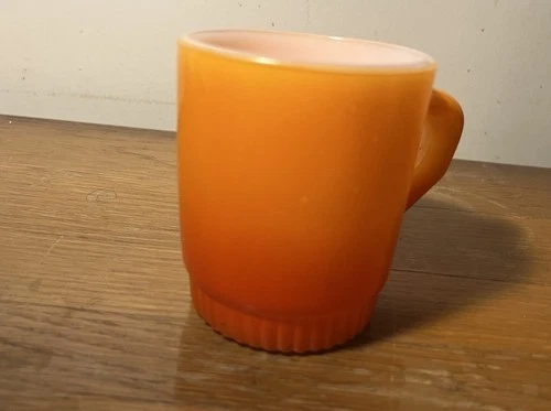 Vintage Fire-King Anchor Hocking Stackable Mug | Orange Ombre Milk Glass