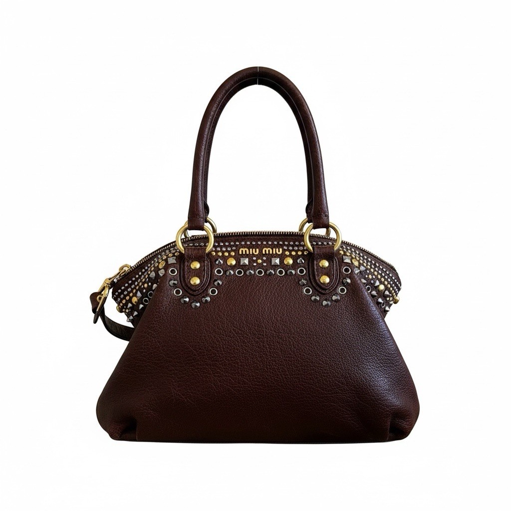 Miu Miu Women's Vintage Studded Leather Boulder Shoulder Bag