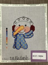 Handpainted Needlepoint Canvas  Bundled Up Snowman   Must Read Description 