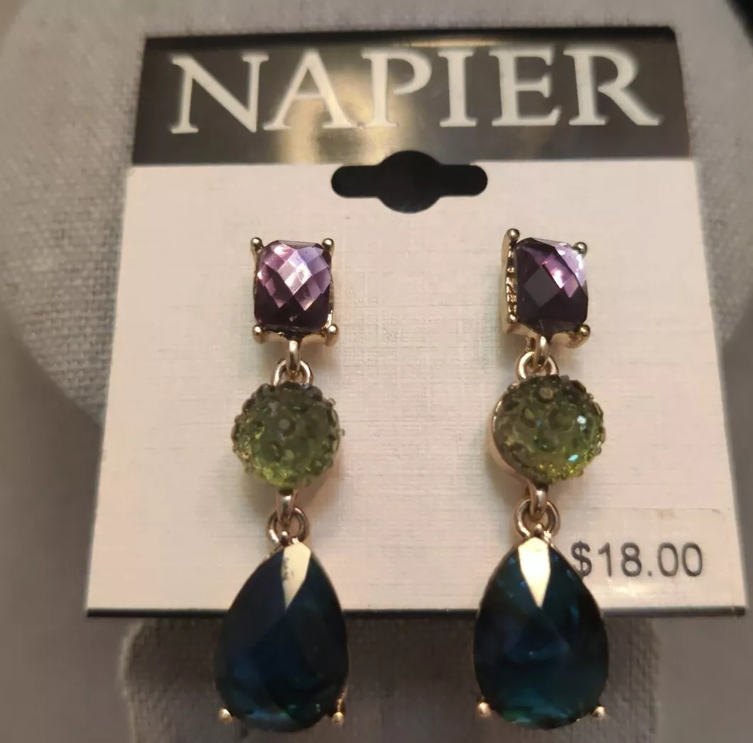 earrings Napier purple green and blue stone drop earrings 1 1 2