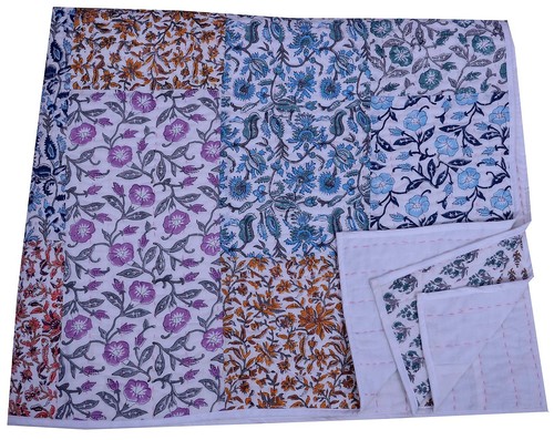 Indien Vintage Kantha Soie Couette Couvre-Lit Couverture Reine- Taille Patchwork