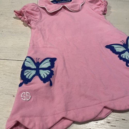 Simply Southern Girls Dress 2T Pink Embroidered Butterflies Vibrant~NEW - Picture 3 of 15