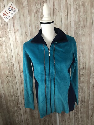 Alex Sweater Womens Medium Blue Velvet Full Zip Sweatshirt Jacket Pullover N69