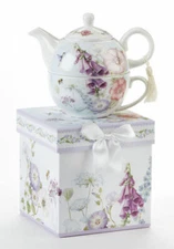 Delton Porcelain Tea for One Gift Set Stacked Teapot & Cup BELL ISLE