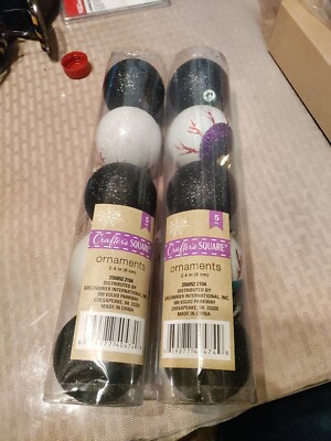 2 Pk Black Purple HALLOWEEN 10 Hanging Ball Ornaments Glittery Spiderwebs