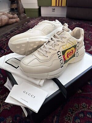 Women's Ivory Leather Rhyton Vintage Gucci Logo Sneaker