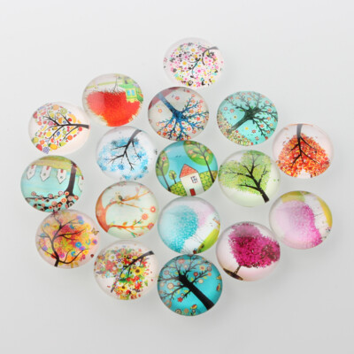10 - 50 Stück Glas Cabochon Motiv Bäume Basteln 10 mm 12 mm 25 mm Mix/Paare #42
