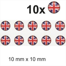 10x Small 10mm Diameter UNION JACK FLAG Stickers Decal Gloss Domed GEL Resin UK
