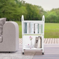 2Tiers Library Book Storage Cart Rolling Book Truck Book Cart W/ Handle+4 Wheels