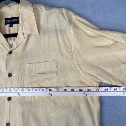 Vintage OP Ocean Pacific Shirt Mens Large Yellow Floral Hawaiian Camp Collar 90s - Picture 7 of 14