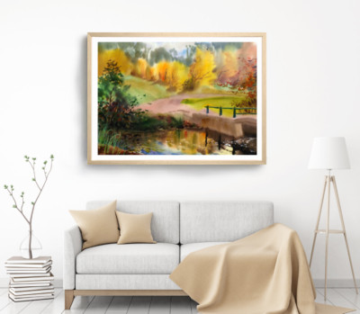 Nature Print, Forest Wall Art, Watercolor Framed Vector Wall Art,Oil Painting