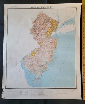 USGS State of New Jersey 1974 ''Base Map with Highways, Contours, Shaded Relief