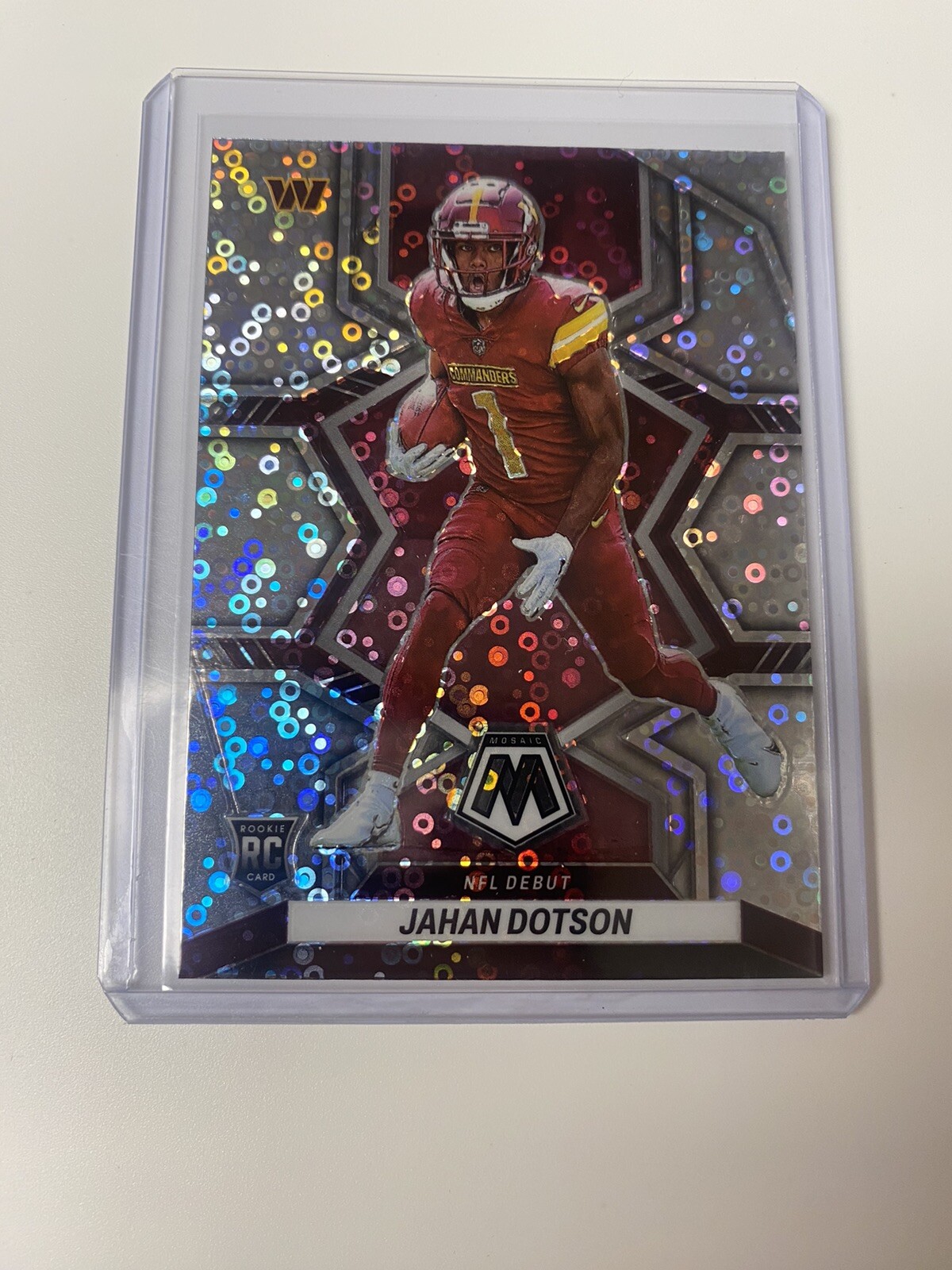 2022 Mosaic Jahan Dotson NFL Debut No Huddle Silver Disco Rookie Commanders