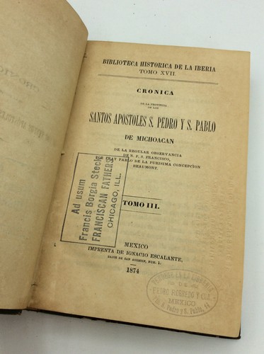 CRONICA DE LOS SANTOS APOSTOLES S. PEDRO Y S. PABLO DE MICHOACAN - 5 Vol. - 1873 - Picture 6 of 9