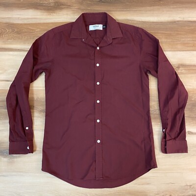 TOPMAN Shirt Mens Small Burgundy Red Button Up Long Sleeve - Main Image