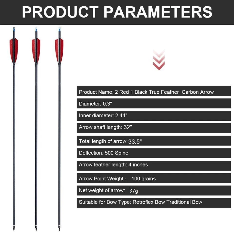 12 piezas 32" pluma de pavo flechas de carbono columna 500 OD:7,8 para arco compuesto y curvo Foto 4 de 4