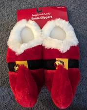 Snuggly and Cuddly Adult Santa Slippers with Bells Size M 7-8 