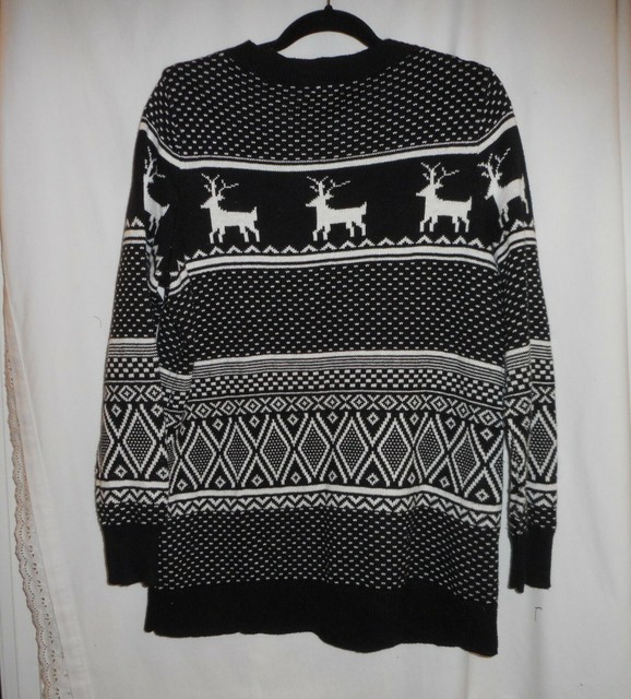 OLD NAVY BLACK & WHITE REINDEER HOLIDAY SWEATER WOMEN'S SIZE 1X 1 X eBay