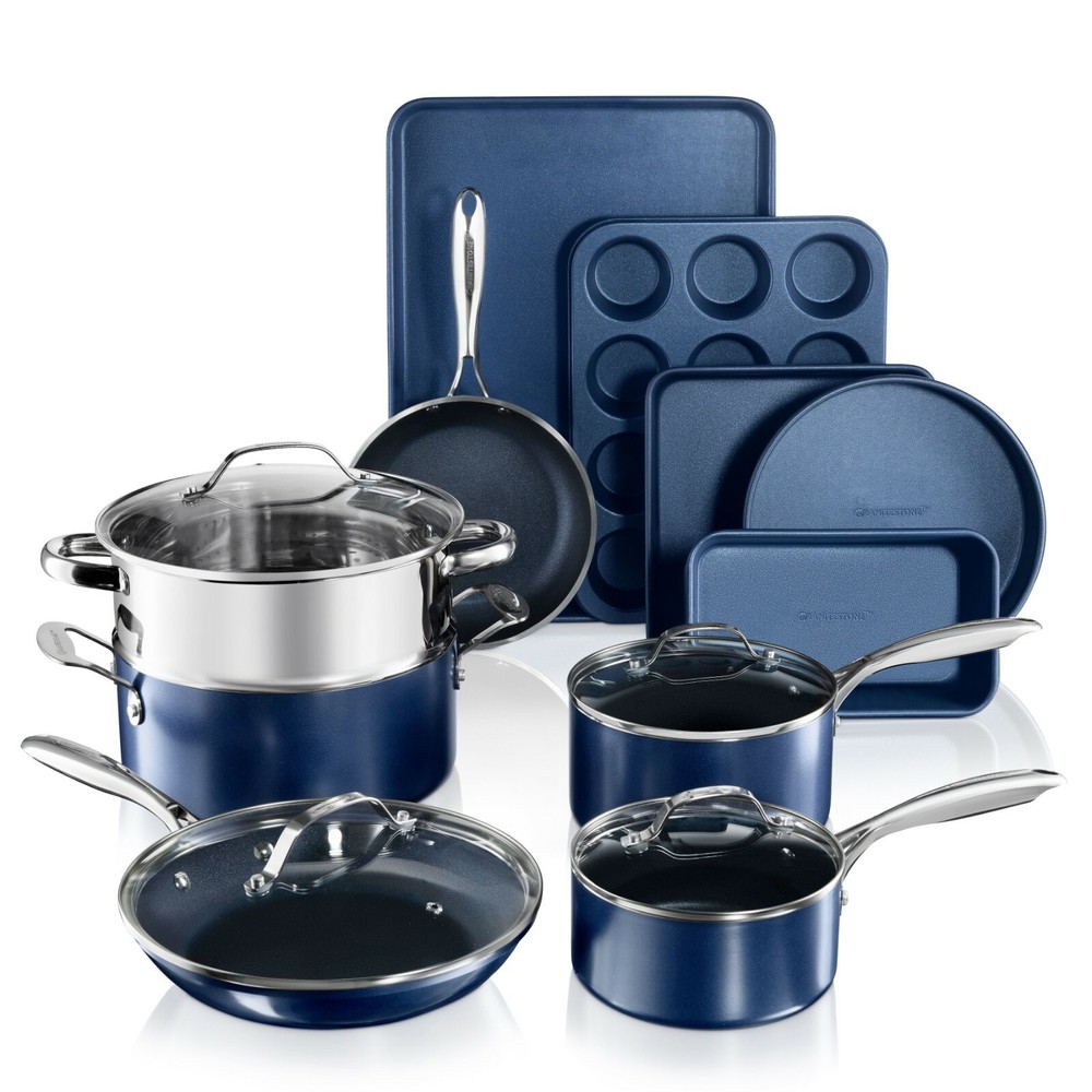 Granitestone Blue Ultra Nonstick 15 Piece Pots and Pans Cookware & Bakeware Set
