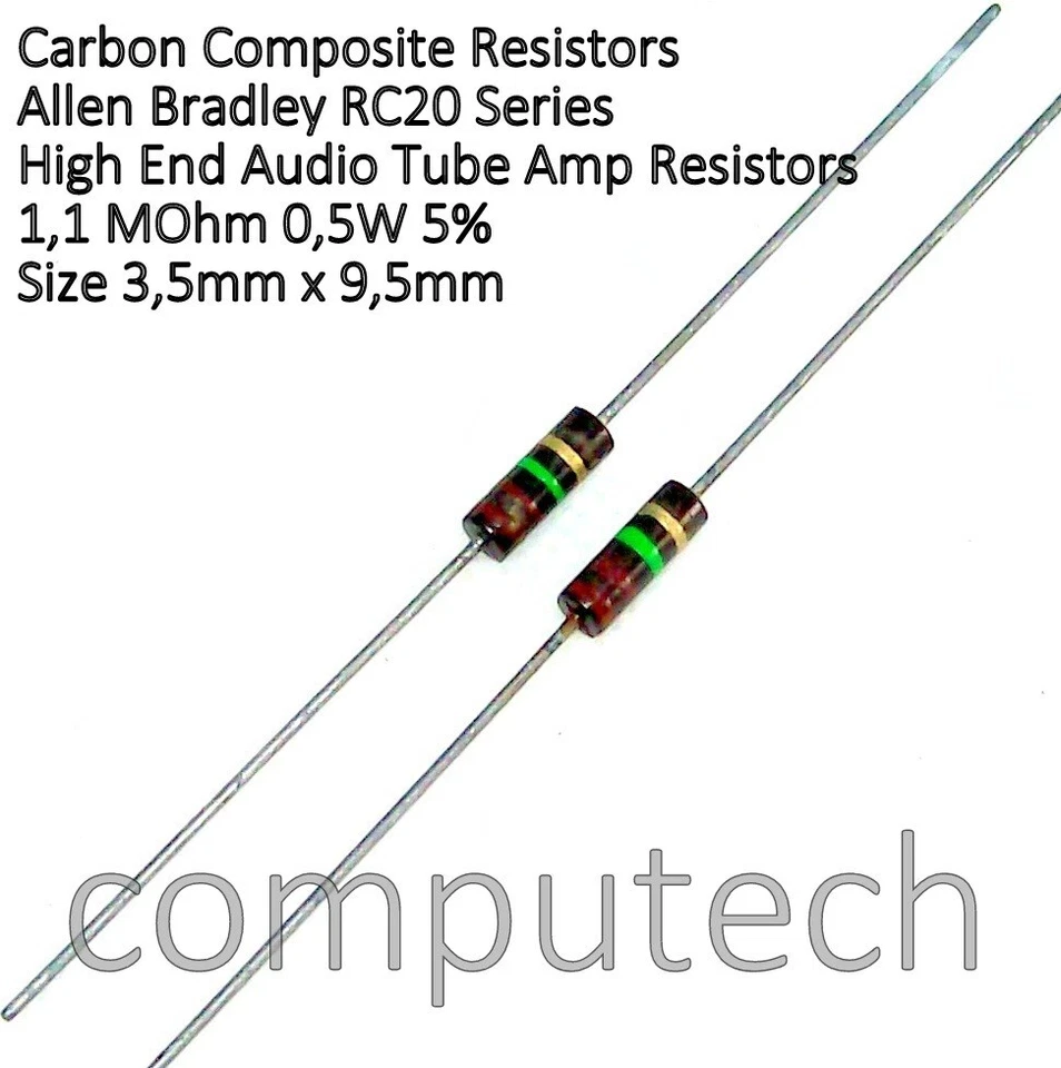 ALLEN BRADLEY 2 pezzi 1,1 MOhm 0,5W 5% Resistenze impasto di carbone Allen-Bradley 1M1 1/2W