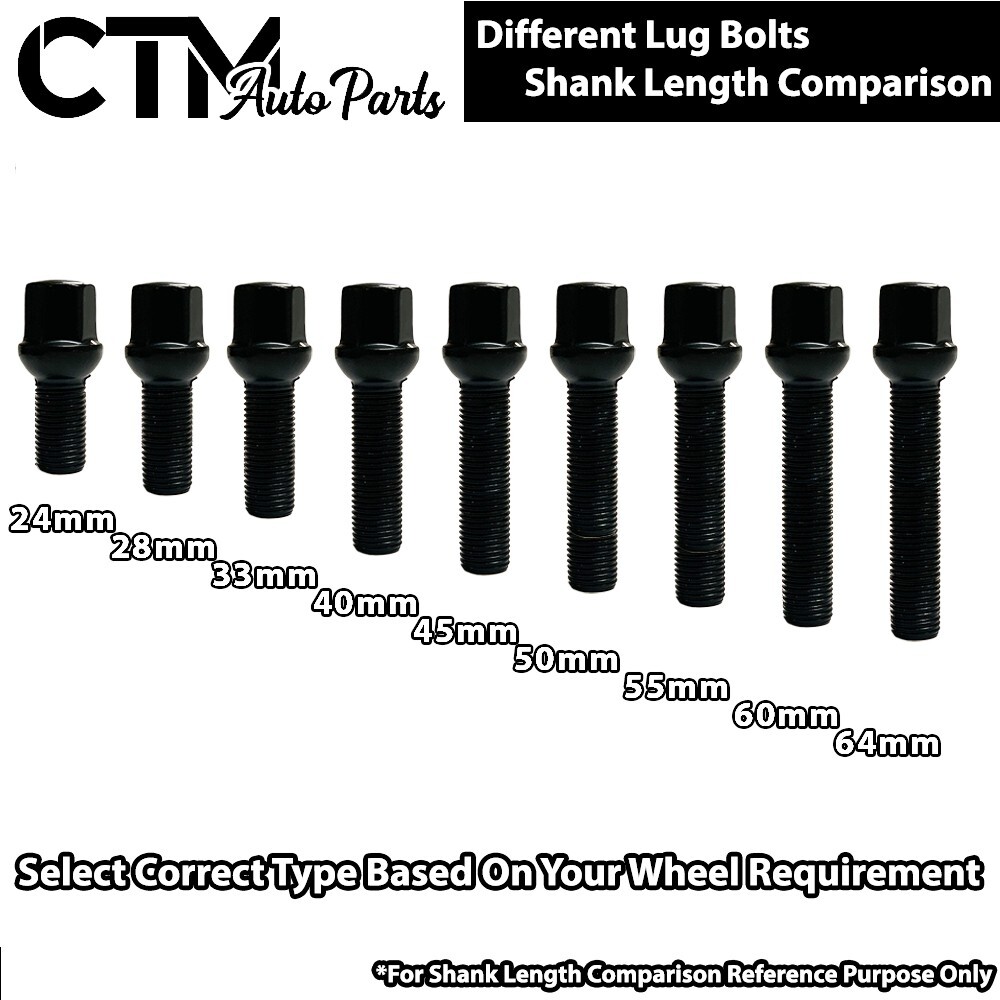 20x Black 14x1.5 Ball Seat Extended Lug Bolts 60mm Shank Fit Mercedes Stock Rims