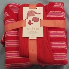 Colsie Pajamas Women Large Red Striped Pc Set Socks Shorts Long Sleeve PJ Soft