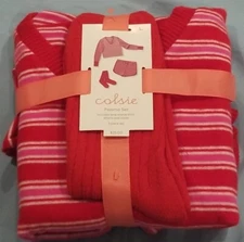 Colsie Pajamas Women Large Red Striped Pc Set Socks Shorts Long Sleeve PJ Soft