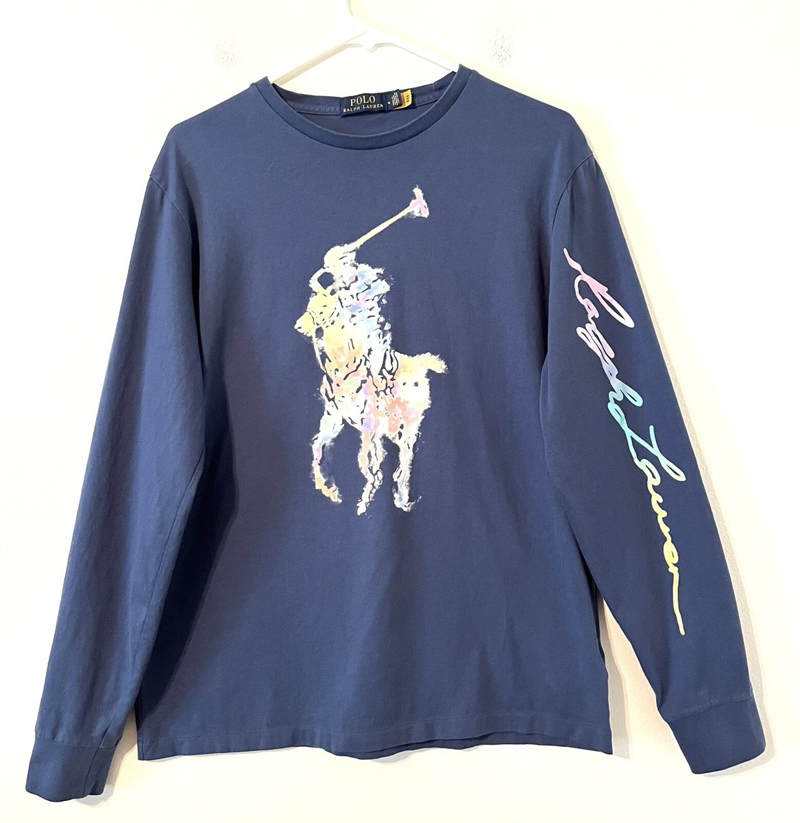 Polo Ralph Lauren Mens Sz M Blue Multicolor Large Pony Logo Long