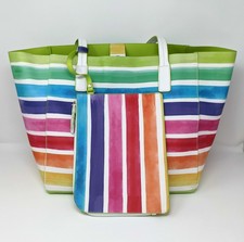 Tommy Bahama 2-pc Set Rainbow Stripes Lg Reversible Tote Bag & Organizer Pouch