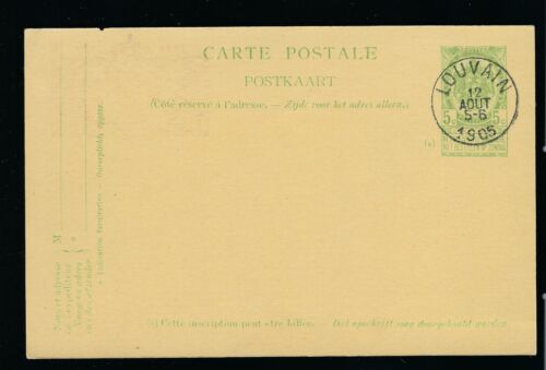 1893-1900 BELGIUM CARTE POSTALE WITH 5c PREPAID POSTAGE CANCELED IN 1905