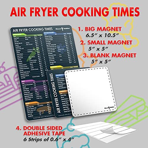Air Fryer Magnetic Cheat Sheet Set - 3-Piece Cooking Time Guide Accessories