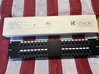 IC Network Rack Mount 32 Port Cat5e Patch Panel Black New in Box