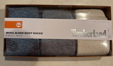Timberland Mens Wool Blend Boot Socks 3 Pairs Blue Gray Beige Box NEW