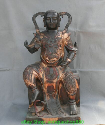 22.4'' Old Chinese Bronze Gilt XuanWu Emperor King God Zhen Wu Founder Statue