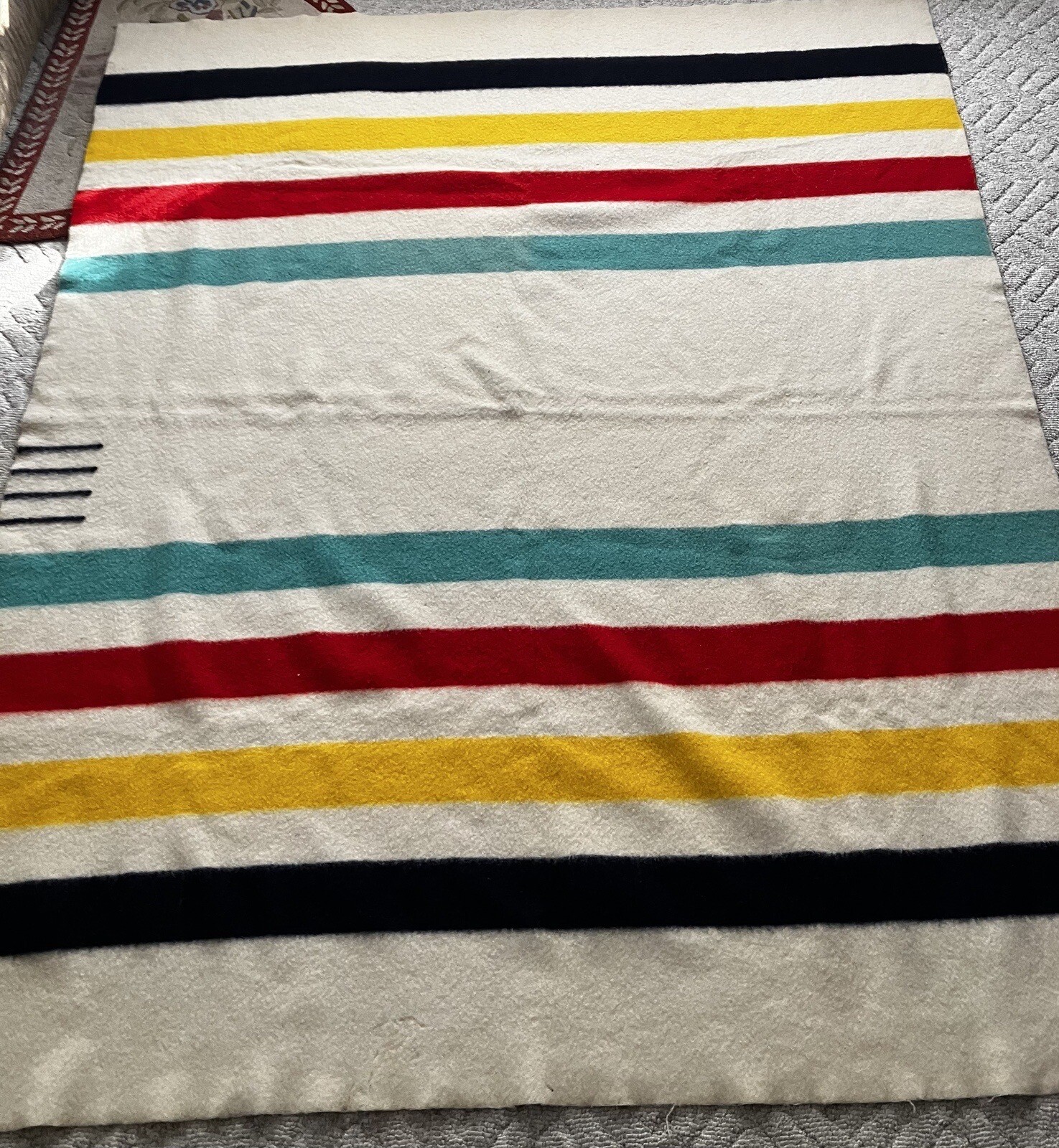 Hudsons Bay 4 Point Wool Blanket Multi Stripe England Vintage Gold Variant Label eBay