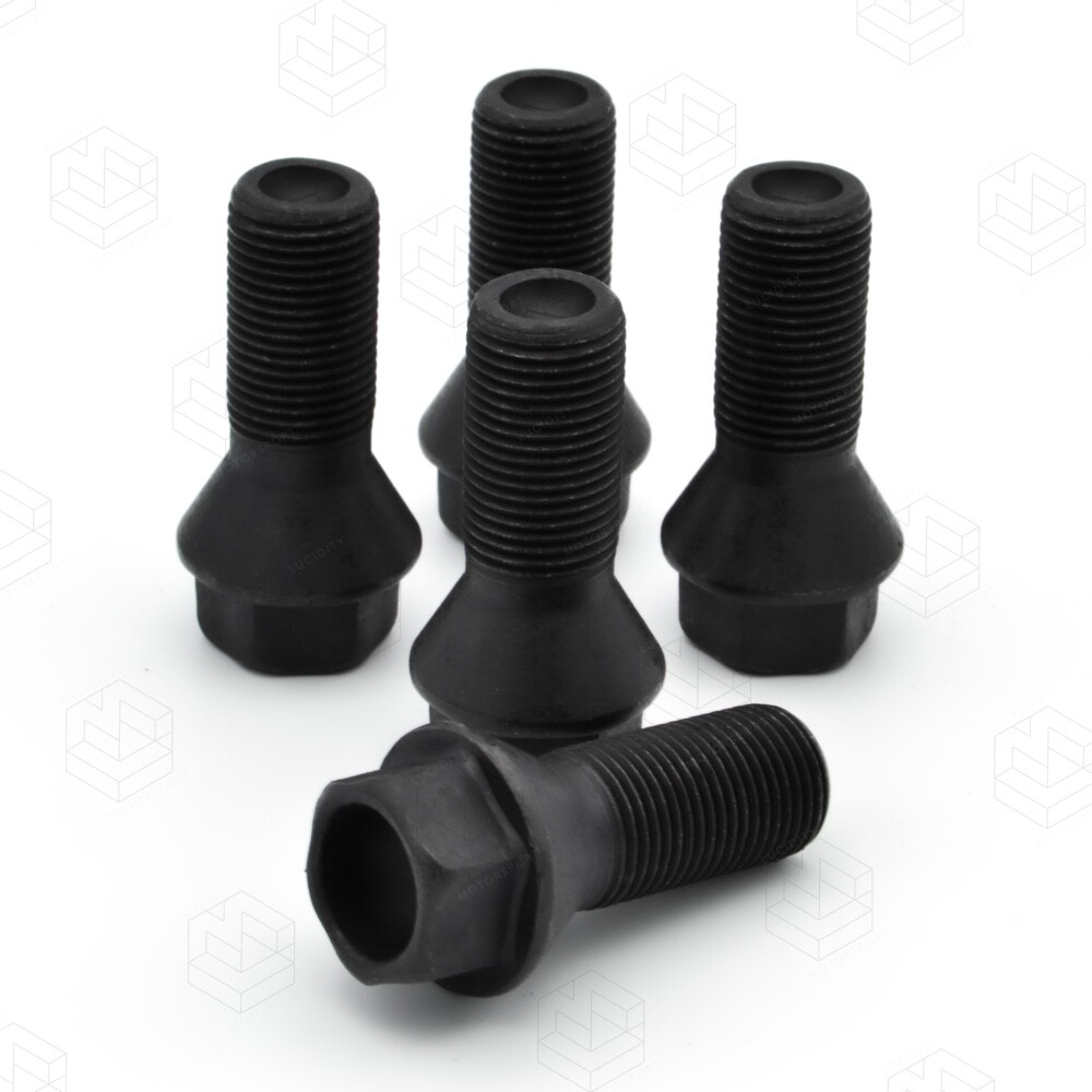 1x M14 X 1.25 27mm Wheel Bolt, OEM Style, Black, Tapered Seat Nuts BMW