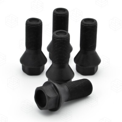 4x M14 X 1.25 27mm Wheel Bolts – OEM Style Black, Tapered Seat – For MINI R56