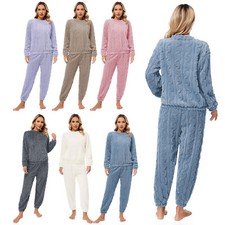 Womens Sleepwear New Year Pajamas Set Solid Color Homewear Warm Loungewear 2pcs