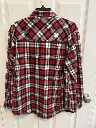 Camisa Time and Tru para mujer M roja negra con botones cuello de lana de franela usada - Imagen 2 de 10