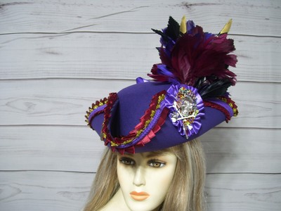 Ladies Purple Pirate Hat, Halloween Tricorn Hat, Gasparilla  display picture 3