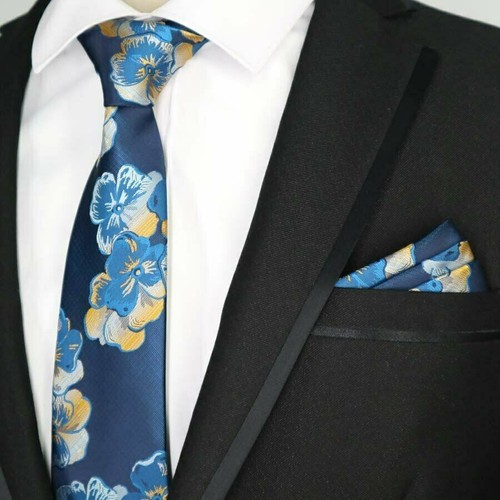 Cravate Noire Femme AYNKH 4PCS Set De Serviettes Poche Homme, Cravate à Motifs,Comprenant Set Cadeau Homme élégant