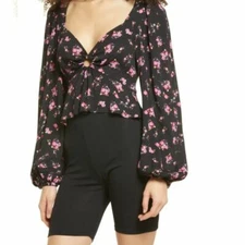 AFRM Hart Floral Print Peplum Cutout Top Bohemian Nordstrom Bell Sleeves Med NEW