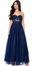 Blondie Nites Juniors Navy Embroidered-Bodice Lace-Up Gown Dress Size 13