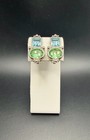 1928 JEWELRY Full Lead Crystal Green / Blue Clip On Earrings Silver Tone OOC/Tag — photo 3