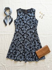 Tommy Hilfiger Sleeveless Shift Dress Womens Size 10 Blue Floral Overlay Lace