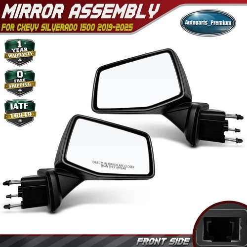 2x Manual Mirror w/ Manual Folding Textured for Chevy Silverado 1500 2019-2025
