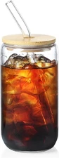 NETANY 1 Pack Glass Cups with Bamboo Lids and Straws 16 oz, Gifts for Clear 